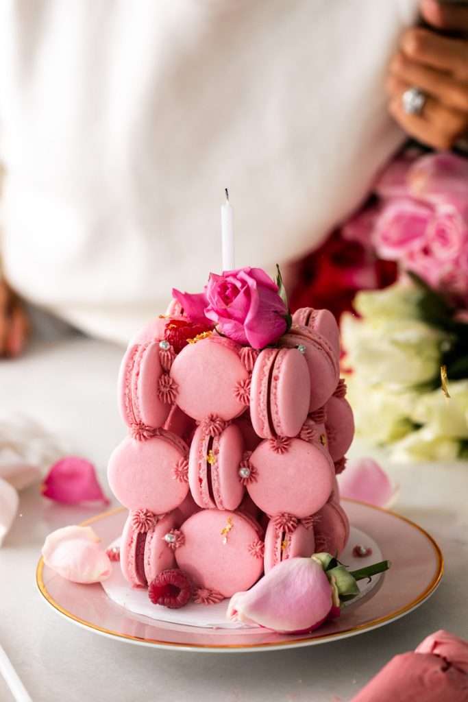 How to make a 3 tier macaron cube cake with a step by step recipe, instructions and a video included! These trendy macaron cube cakes are not only beautiful but perfect for gatherings and celebrations and much easier to assemble than they might look!