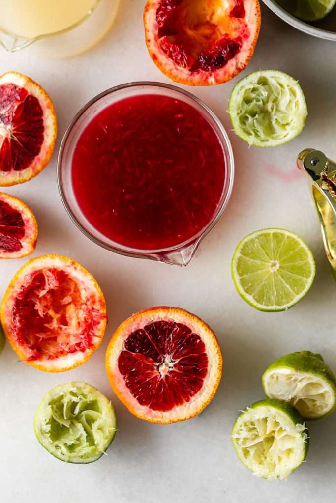 These blood orange margaritas are a vibrant and refreshing seasonal twist on the classic margarita, complete with fresh blood orange juice and only 5 other ingredients. The perfect cocktail recipe as we transition from winter to spring!
