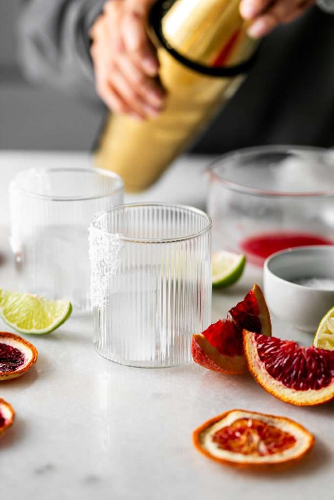These blood orange margaritas are a vibrant and refreshing seasonal twist on the classic margarita, complete with fresh blood orange juice and only 5 other ingredients. The perfect cocktail recipe as we transition from winter to spring!