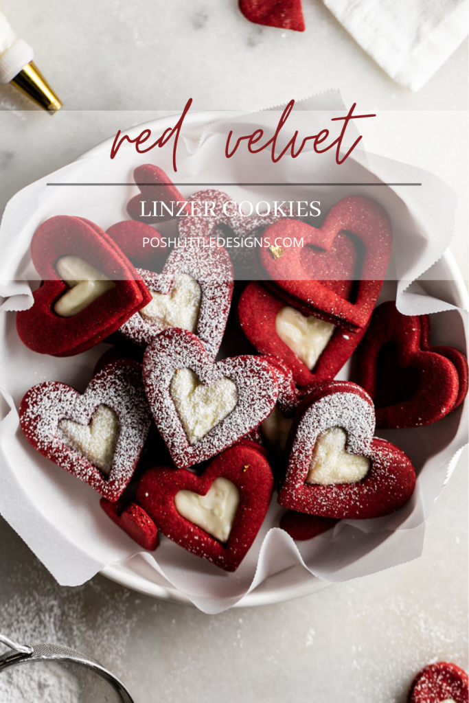 Easy red velvet Linzer cookies, with a hint of cocoa, and tangy cream cheese frosting. These cookies ca be cut into any shape and are the perfect treat for any occasion from Valentine's Day to Christmas.