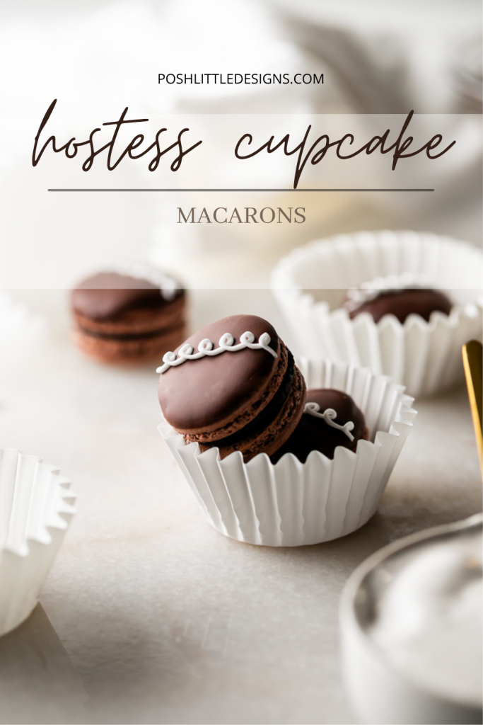 Hostess cupcake inspired macarons, with rich dark chocolate frosting and fluffy marshmallow filling. The shells are dipped in dark chocolate and decorated with icing loops to complete the look and taste! Check out the recipe, video and step by step instructions. Dairy free and gluten free option.