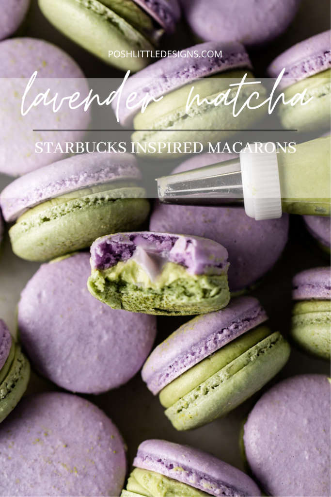 Indulge in a delicious lavender matcha macaron, inspired by the new Starbucks Lavender Matcha latte. From the earthy matcha frosting to the the delicate lavender chocolate ganache sandwiched between two tone almond macaron shells, they are not only delicious but perfect for your upcoming spring gatherings!