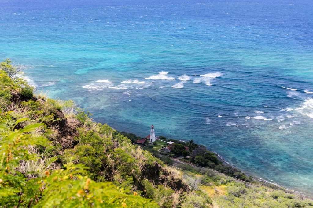 Scenic coastal views along the 1.6 mile Diamond Head hike. Oahu Hawaii.