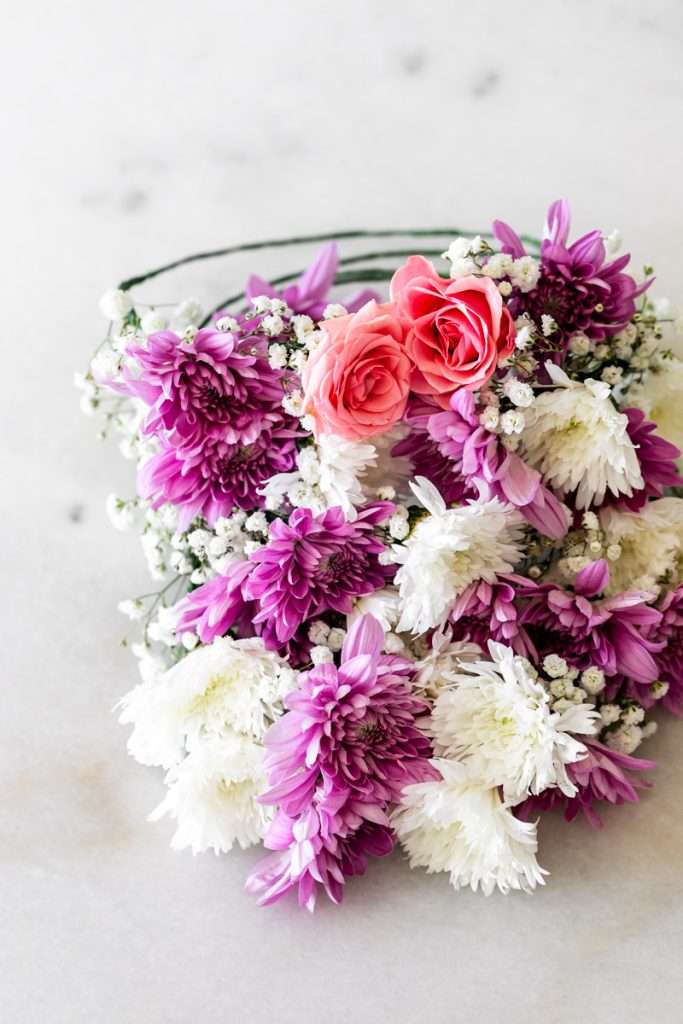 Flower Crowns for teen birthday party with mums, roses and babies breath. Party ideas for teens.