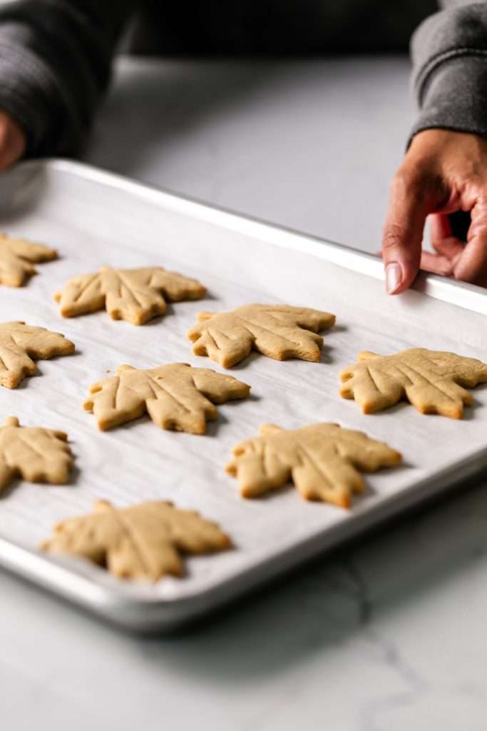 Easy and delicious maple leaf cookies, inspired by Canadian maple cookies filled with maple buttercream and simply decorated with edible gold. A wonderful treat for the fall season and for upcoming fall gatherings. Dairy free option included.