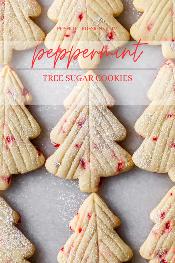 Easy Christmas peppermint cookies with a simple cut design, dusted with powdered sugar, no icing