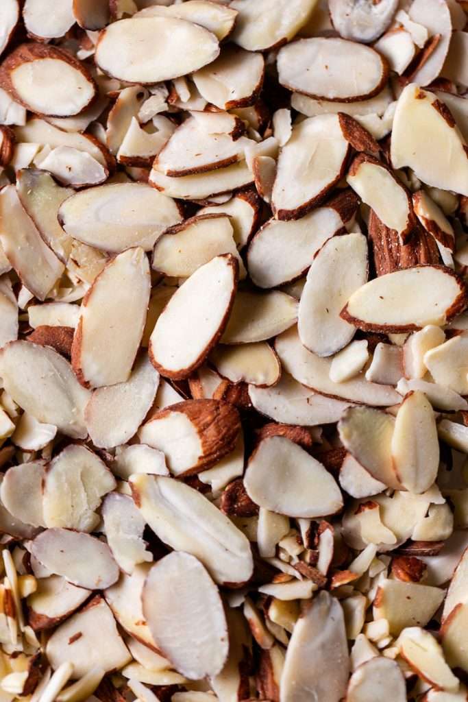 Sliced almonds for topping desserts such as the almond apricot macarons