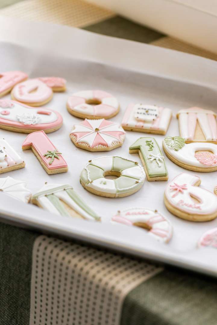 Sugar cookies for a cabana themed pool party, for teen girls.