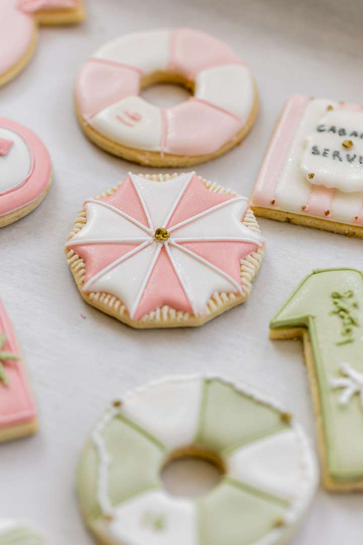 Sugar cookies for a cabana themed pool party, for teen girls.