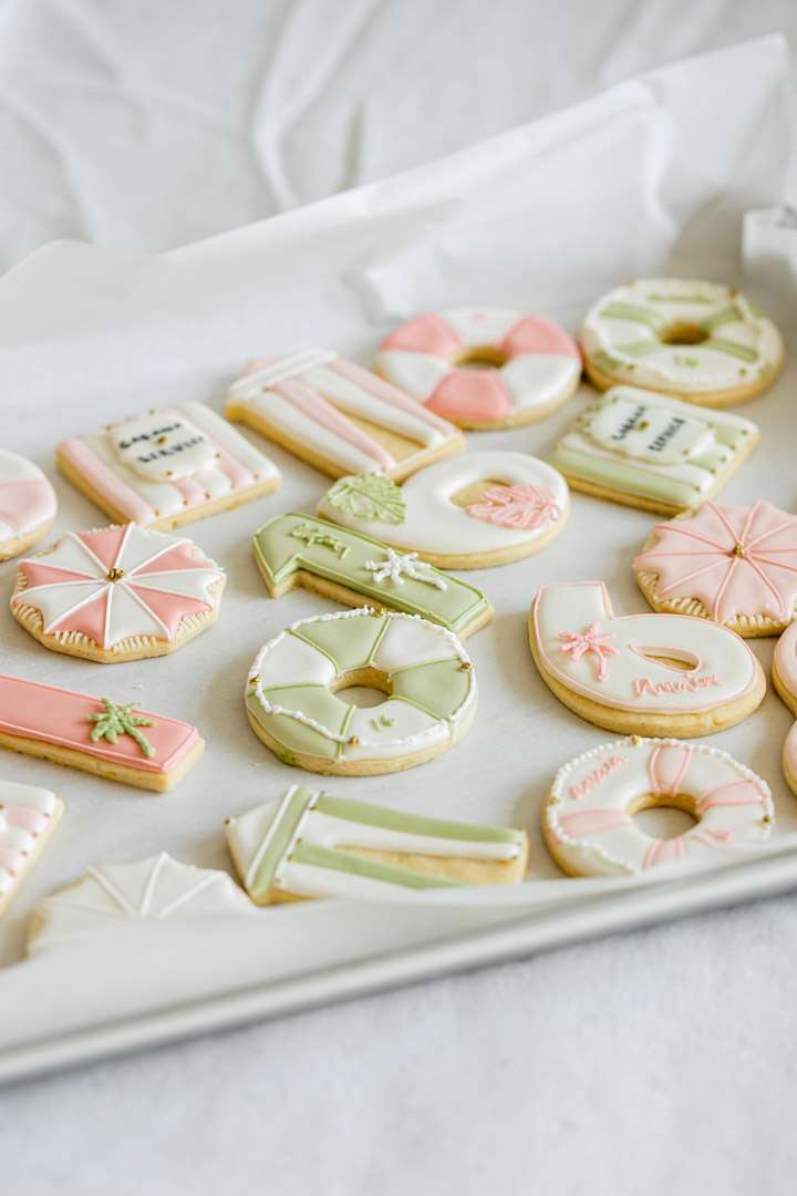 Sugar cookies for a cabana themed pool party, for teen girls.