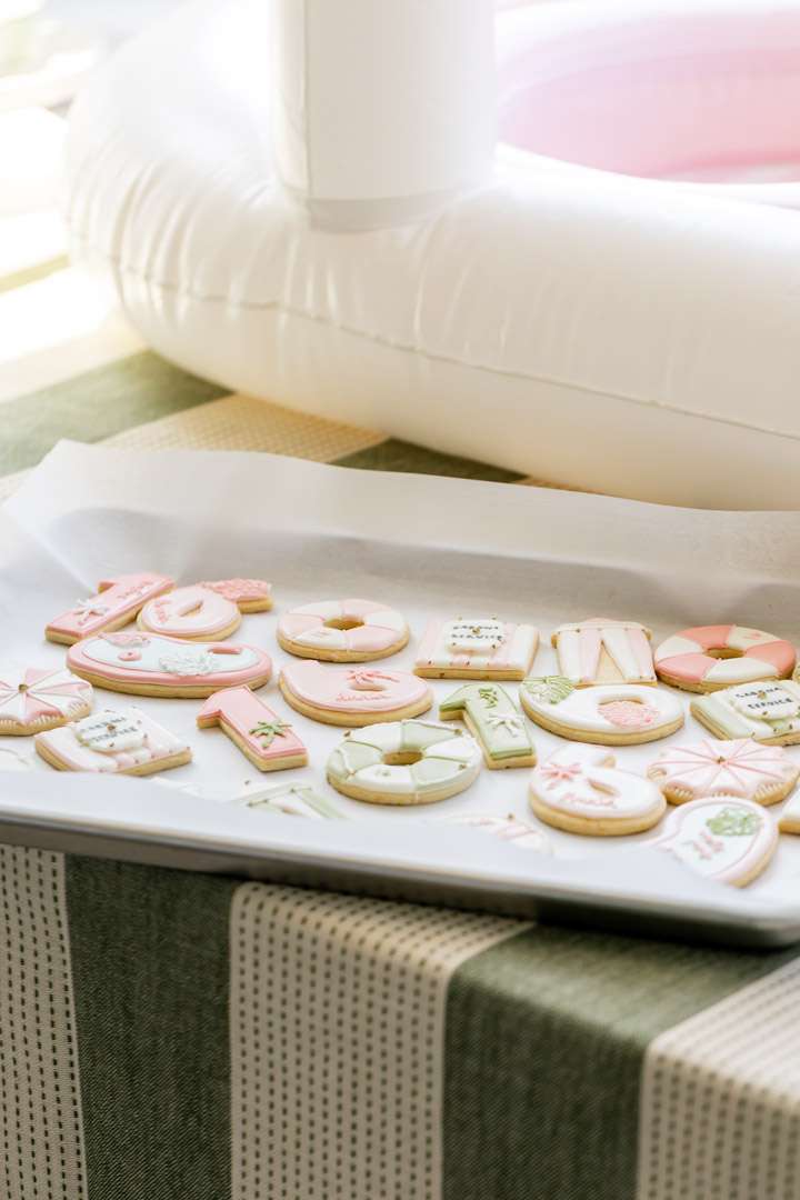 Sugar cookies for a cabana themed pool party, for teen girls.