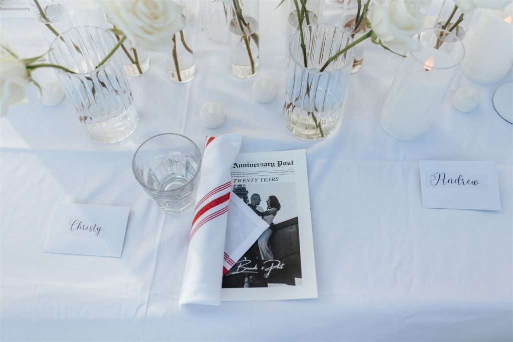 Black and white anniversary party decor and timeless styling