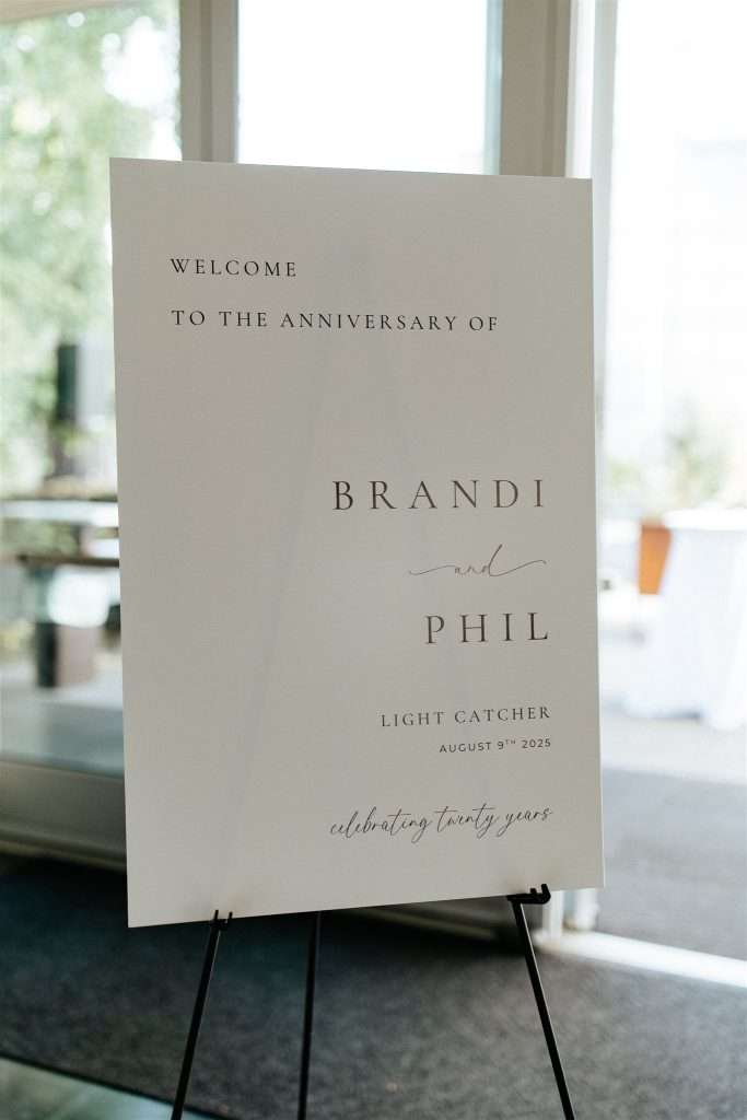Black and white anniversary party decor and timeless styling